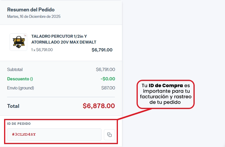 ID de orden en resumen